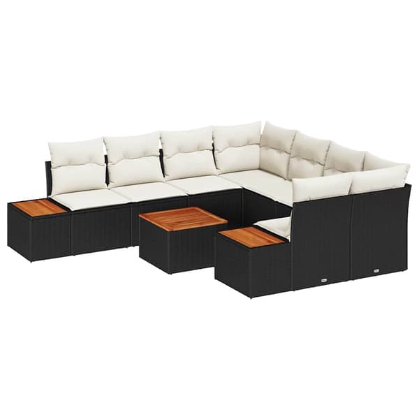 vidaXL Trädgårdsoffset med kudde 9 pcs Svart Poly rattan