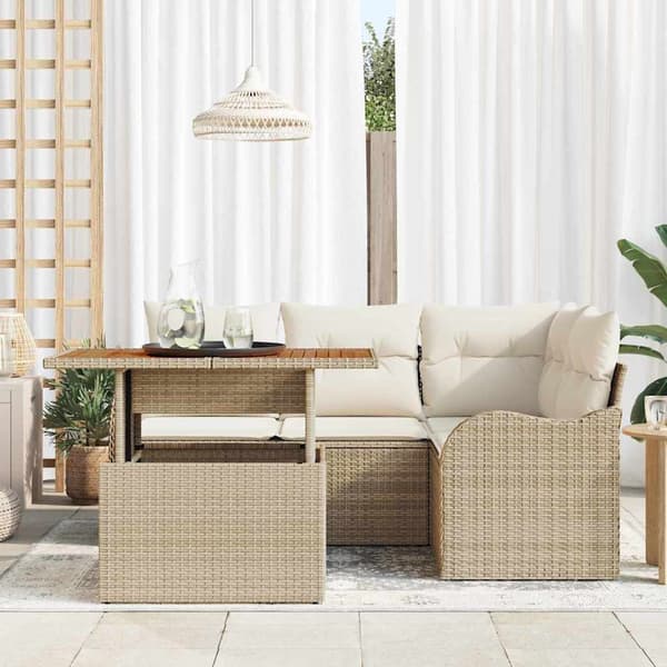 vidaXL Trädgårdsoffset med lagring 5 pcs Beige Poly rattan