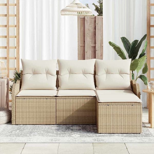vidaXL Trädgårdsoffset med lagring 4 pcs Beige konstrotting