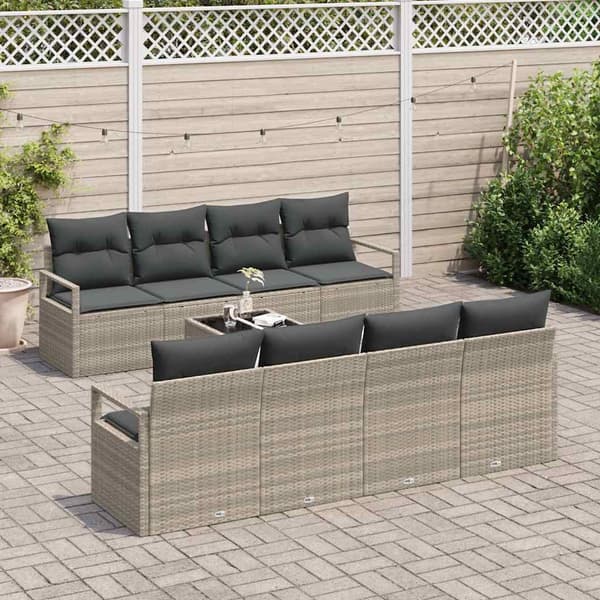 vidaXL Soffset med kudde 7 pcs Ljusgrå konstrotting
