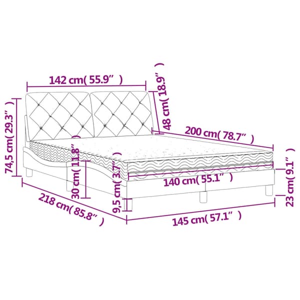 vidaXL Säng med madrass mörkgrå 140x200 cm sammet