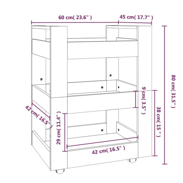 vidaXL Köksvagn betonggrå 60x45x80 cm konstruerat trä