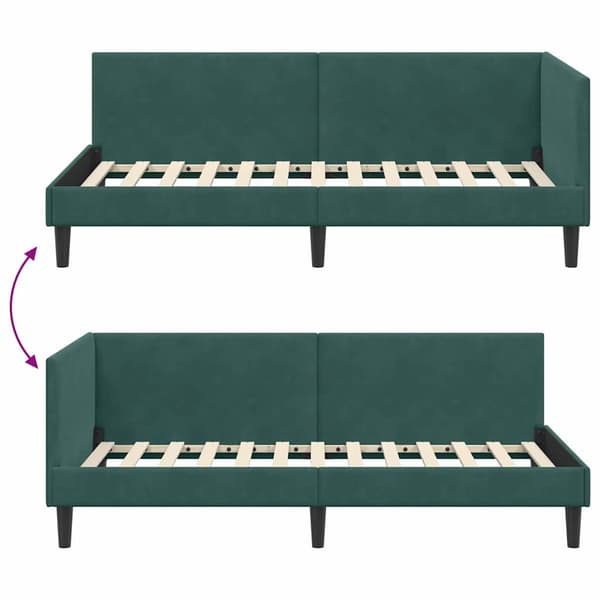 vidaXL Hörnssängstomme Mörkgrön 90 x 200 cm Sammet