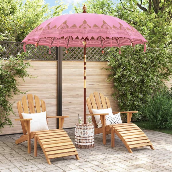 vidaXL Balinesisk Parasol 260 Rosa 210-220 cm Bomull og solid tre