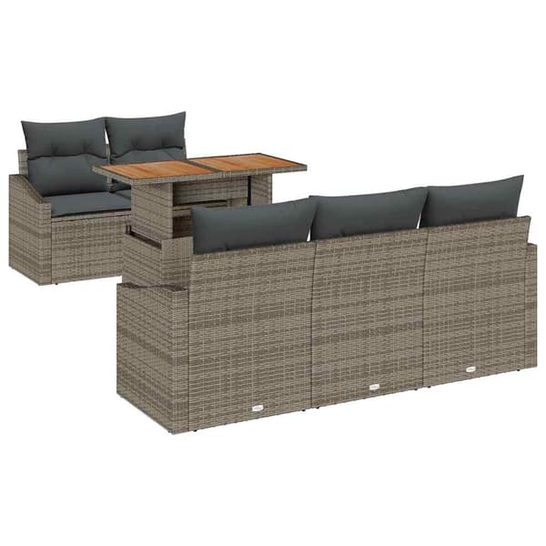 vidaXL Trädgårdsoffset med lagring 6 pcs Grå Poly rattan