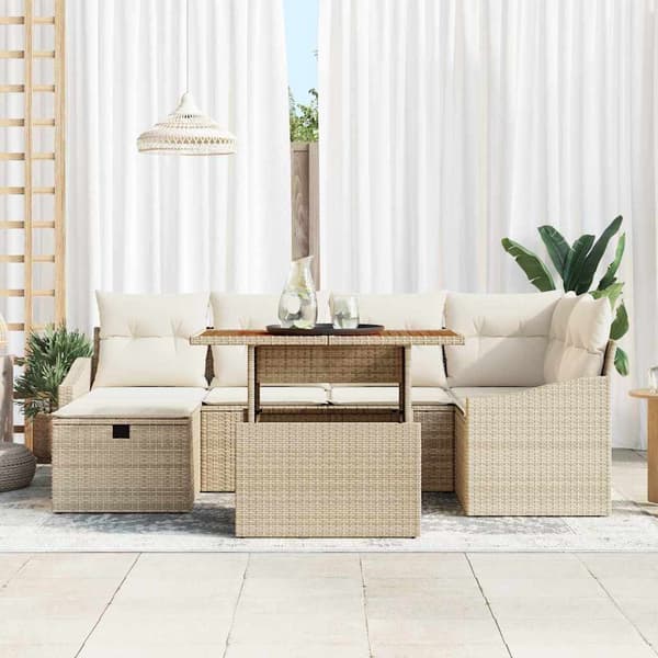 vidaXL Trädgårdsoffset 7 pcs Beige konstrotting