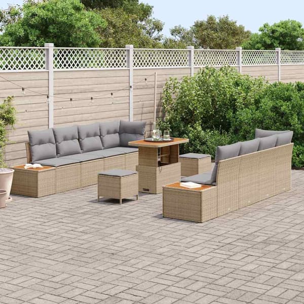 vidaXL Trädgårdsoffset 11 pcs Beige konstrotting