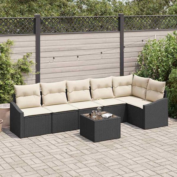 vidaXL Soffset med kudde 7 pcs Svart konstrotting