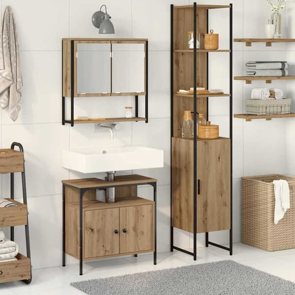 vidaXL Baderomsinnredningssett 3 pcs Artisan Eik Konstruert tre