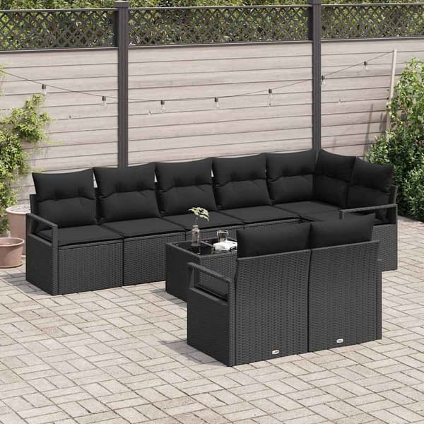 vidaXL Trädgårdssoffa Set 9 delar Svart Poly Rattan och pulverlackerat stål