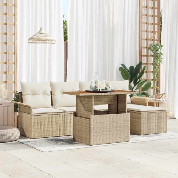 vidaXL Trädgårdsoffset med lagring 6 pcs Beige Poly rattan