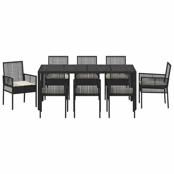 vidaXL Trädgårdsmöbelset 9 pcs Svart konstrotting