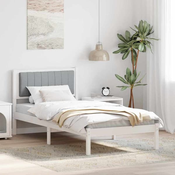 vidaXL Sengeramme med Polstret Hodegjerde Lysegrå 90 x 190 cm