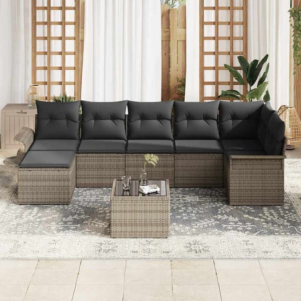 vidaXL Trädgårdsoffset med kudde 8 pcs Grå Poly rattan