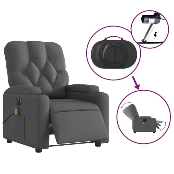 vidaXL Elektrisk massagefåtölj mörkgrå tyg