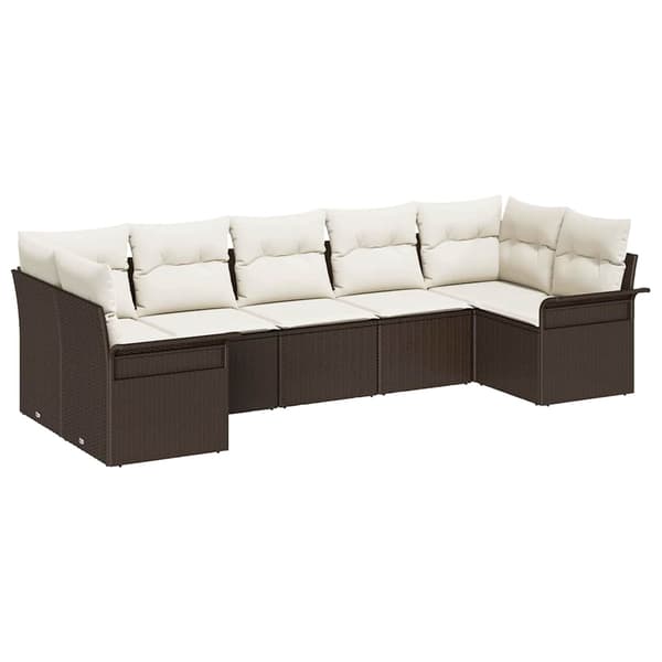vidaXL Trädgårdsoffset med lagring 7 pcs Brun Poly rattan