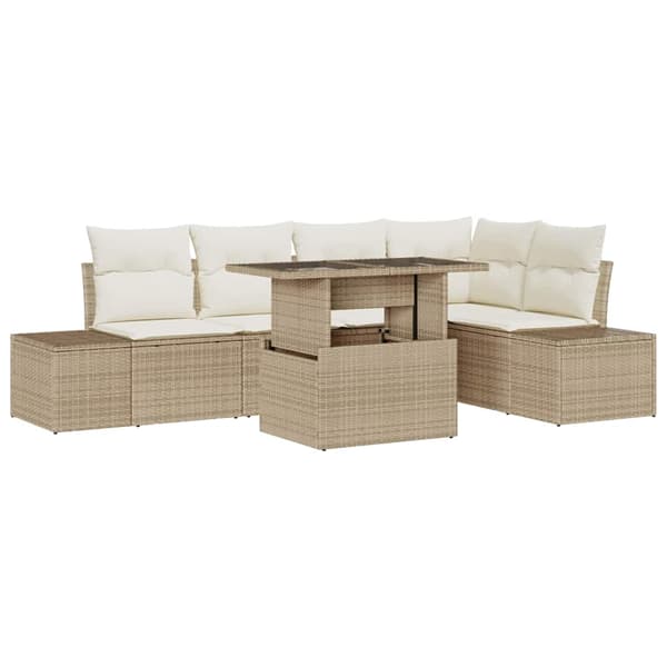 vidaXL Trädgårdsoffset med lagring 6 pcs Beige Poly rattan