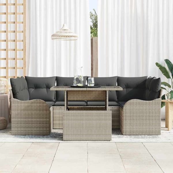 vidaXL Trädgårdsoffset med kudde 7 pcs Ljusgrå Poly rattan