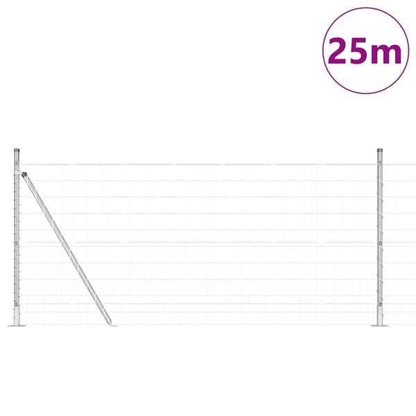 vidaXL Stängsel med stolpe Silver 1 x 25 m Stål