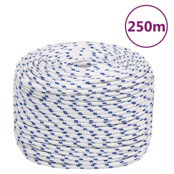 vidaXL Båttau hvit 6 mm 250 m polypropylen
