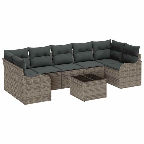 vidaXL Trädgårdsoffset 8 pcs Grå Poly Rattan och Stål och Glas