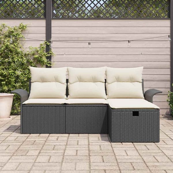 vidaXL Trädgårdsoffset med kudde med lagring 4 pcs Poly rattan