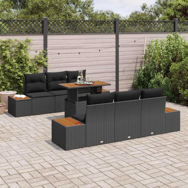 vidaXL Trädgårdsoffset med lagring 7 pcs Svart Poly rattan