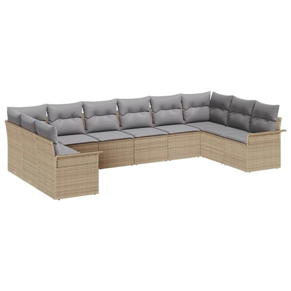 vidaXL Trädgårdsoffset med lagring 10 pcs Beige konstrotting