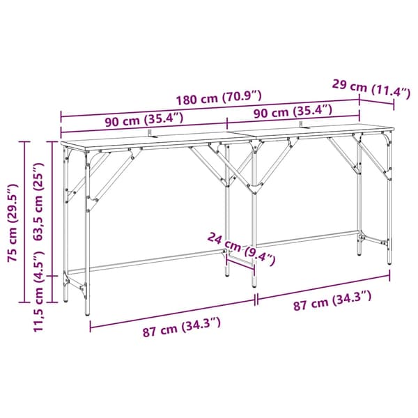 vidaXL Konsollbord Artisan Eik 180 x 30 x 75 cm Konstruert tre