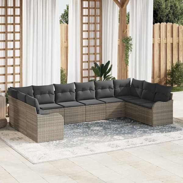 vidaXL Trädgårdsoffset med kudde 10 pcs Ljusgrå Poly rattan