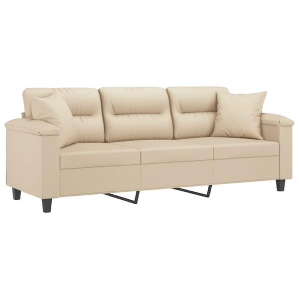vidaXL 3-sitssoffa med prydnadskuddar gräddvit 180 cm mikrofibertyg