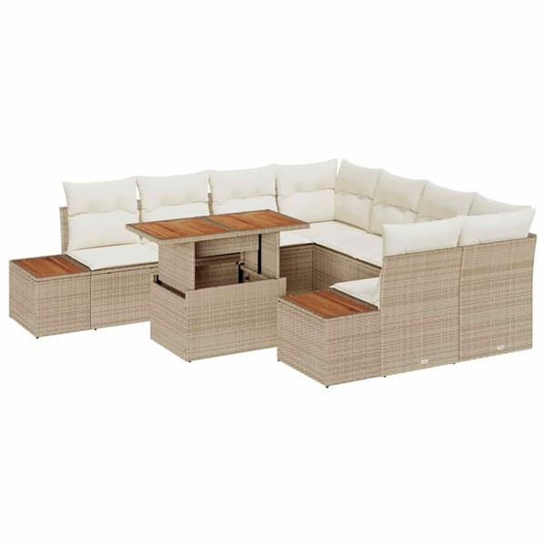 vidaXL Trädgårdsoffset med lagring 9 pcs Beige Poly rattan