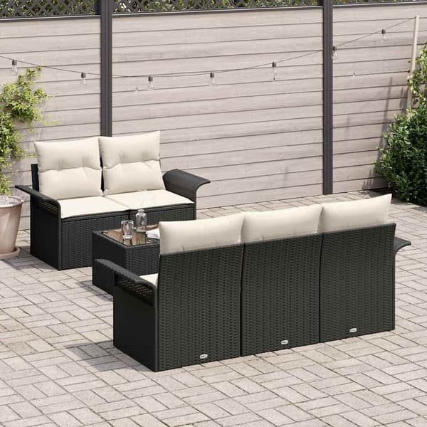 vidaXL Soffset med kudde 6 pcs Svart konstrotting