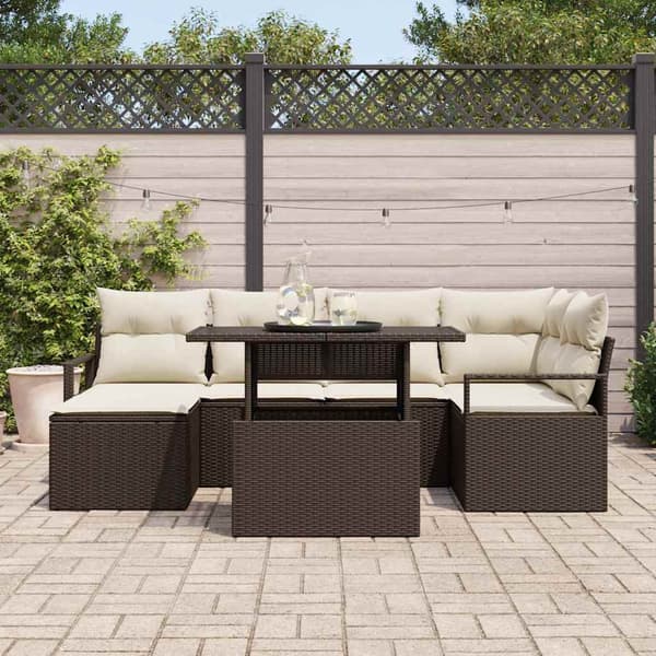 vidaXL Trädgårdsoffset med lagring 7 pcs Brun Poly rattan