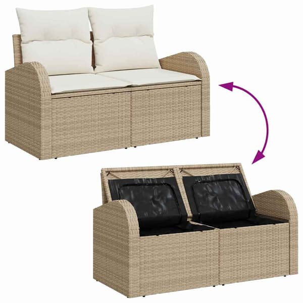 vidaXL Trädgårdsoffset med lagring 5 pcs Beige Poly rattan