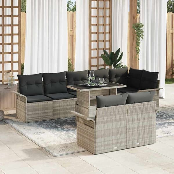 vidaXL Trädgårdsoffset med kudde 9 pcs Ljusgrå Poly rattan