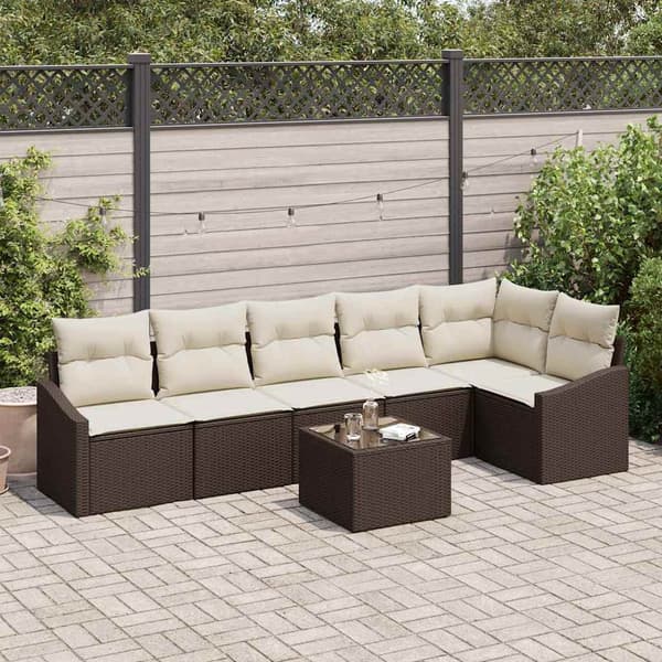vidaXL Soffset med kudde 7 pcs Brun konstrotting