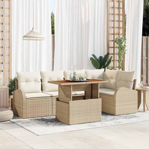 vidaXL Trädgårdsoffset med lagring 6 pcs Beige Poly rattan