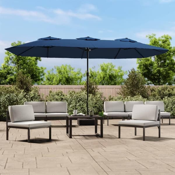 vidaXL Parasoll dobbelt hode med LED asurblå 449x245 cm