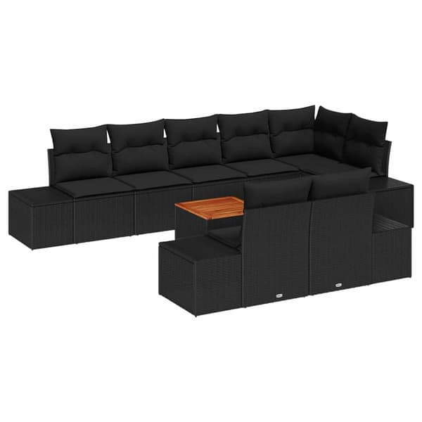 vidaXL Trädgårdsoffset med kudde 9 pcs Svart konstrotting