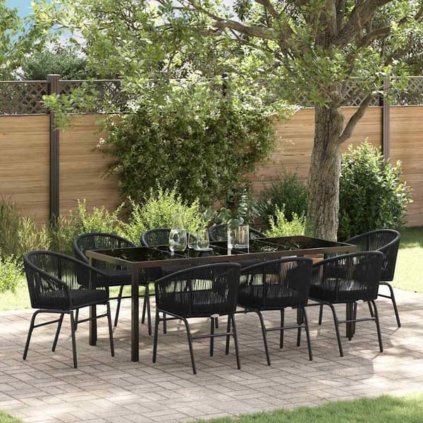 vidaXL Trädgårdsmöbelset 9 pcs Svart Pulverlackerat stål