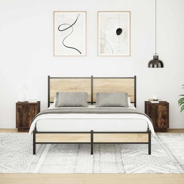 vidaXL Nattskap med LED-lys 2 stk røkt eik 38x34x50 cm