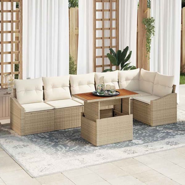 vidaXL Trädgårdsoffset med lagring 7 pcs Beige Poly rattan