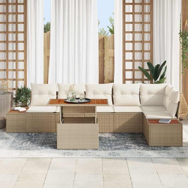 vidaXL Trädgårdsoffset med lagring 7 pcs Beige Poly rattan