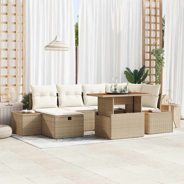 vidaXL Trädgårdsoffset 7 pcs Beige konstrotting