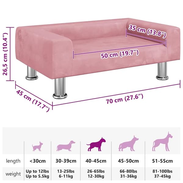 vidaXL Hundbädd rosa 70x45x26,5 cm sammet