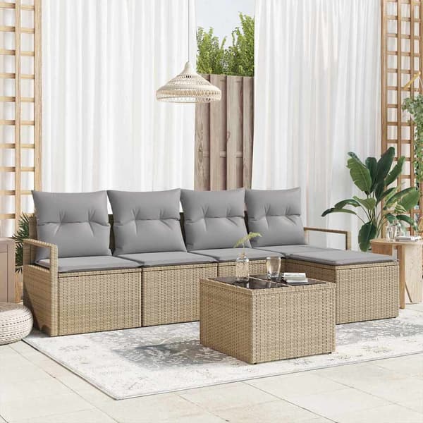vidaXL Utesoffgrupp 6 delar Beige Polyrotting