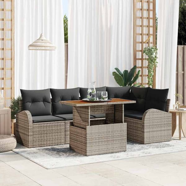 vidaXL Trädgårdsoffset med lagring 6 pcs Grå Poly rattan