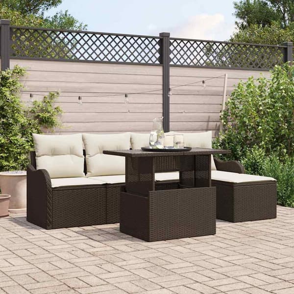 vidaXL Trädgårdsoffset med kudde 6 pcs Brun Polyrattan