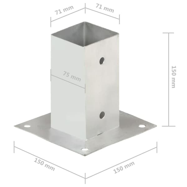 vidaXL Stolpeankere 4 stk galvanisert metall 71 mm